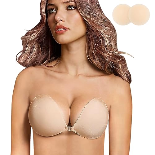 queensecret Adhesive Bra, Push up Strapless Self Adhesive Bra, Invisible Silicone Bra for Backless D
